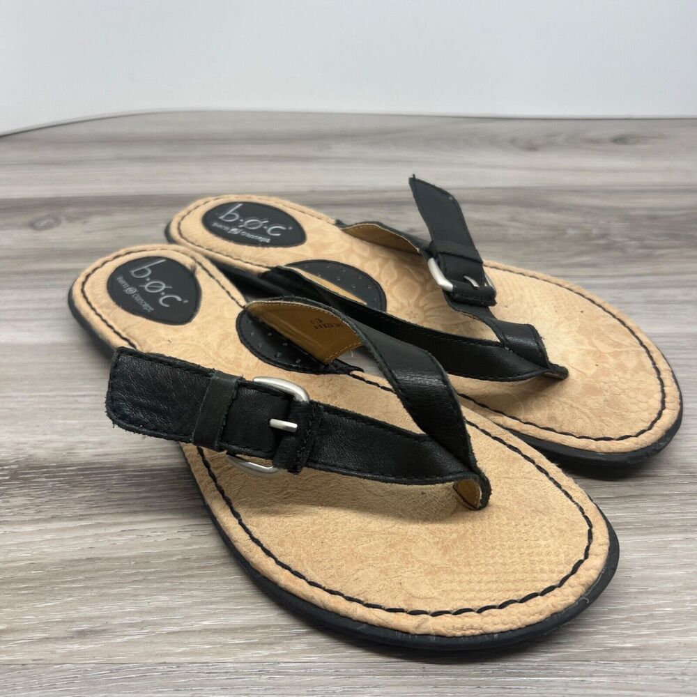 BOC‎ Born Concept Shoes Womens 8M Black Thong Sandals Slip On Casual Comfort